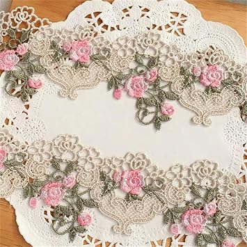 1 feet 6cm Wide Beige Venise Floral Lace Trim Edge Sewing Craft Flower Polyester Lace Fabric Embroidered Applique Decorated Ribbon Vintage Style Trimmings Edging Trim