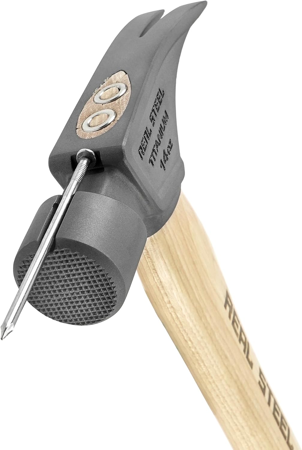 Real Steel 14 Oz Titanium Framing Hammer Straight Rip Claw with Milled Face, Magnetic Nail Holder Hickory Handle 0621