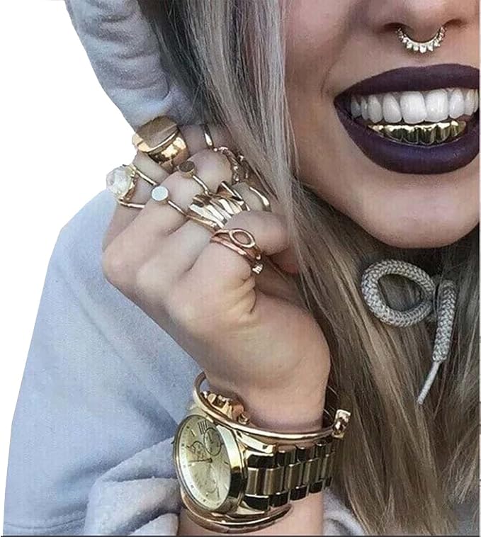 Grillz dentales chapados oro 24K set superior e inferior miniatura 2