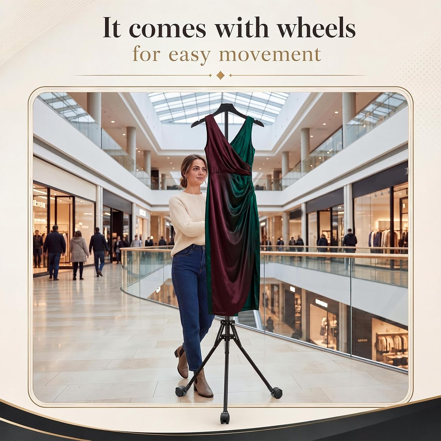 Novabright 2 Pack Shirt Display Stand with Wheels 32-63 Inch Height Rolling Mannequin Torso Clothing Display Stand Adjustable Garment Rack Foldable Cloth Hanger for Vendors Shop Retail Steamer Dress