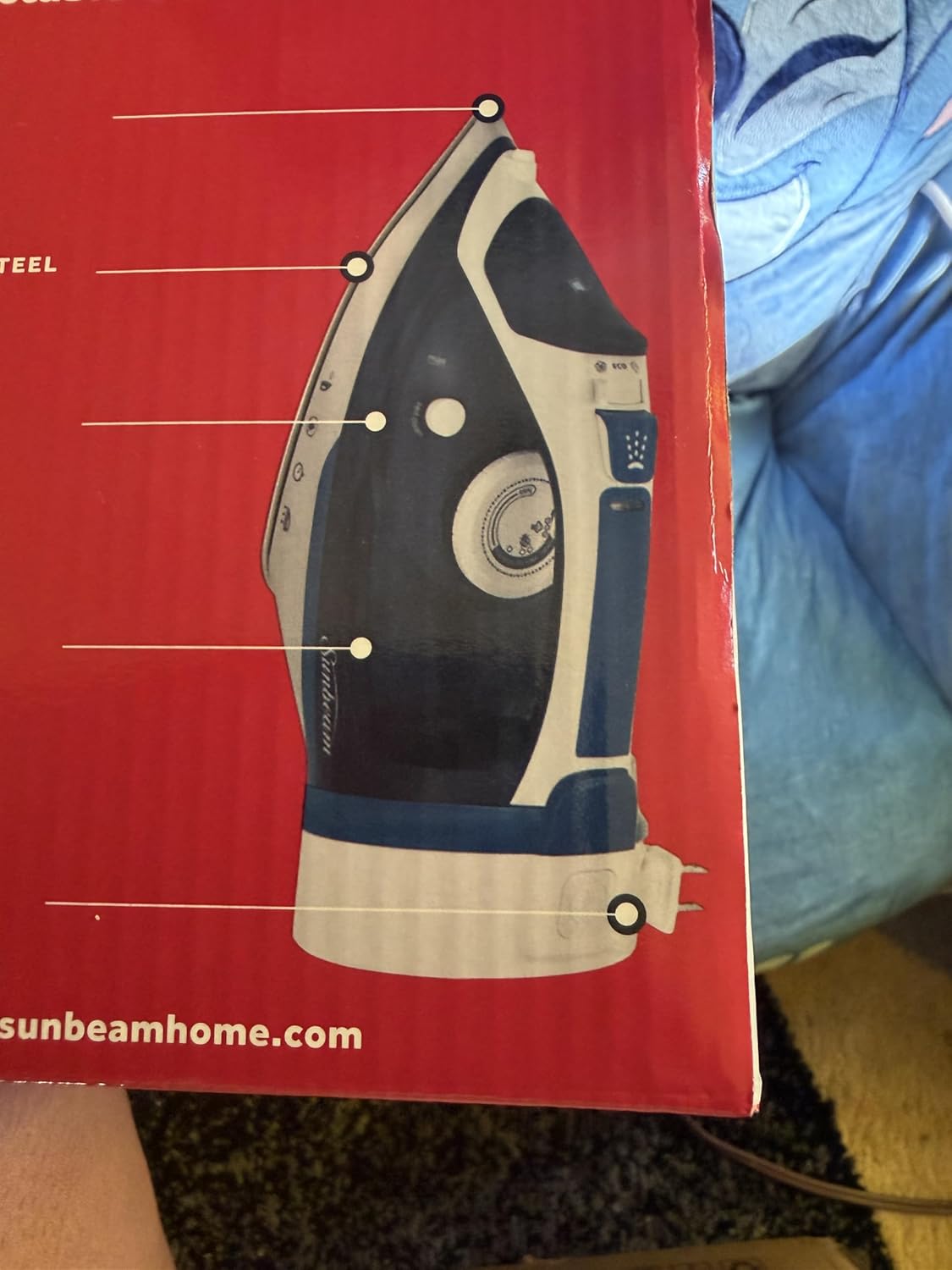 EmaleSunbeams 1700W Steam Iron, 8' Retractable Cord, Variable Temperature Select, Non-Stick Soleplate, Dual Spray Mist, Horizontal or Vertical Shot of Steam Feature, 3-Way Auto-Off, Blue and White