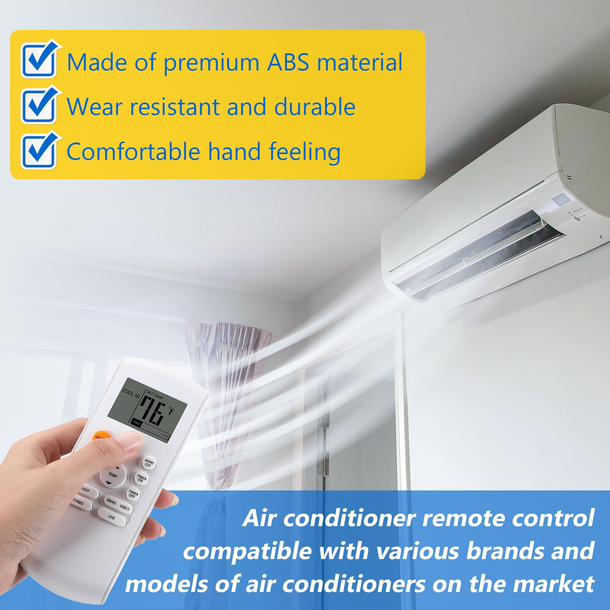 Mando a distancia de repuesto inteligente compatible con aire acondicionado Midea RG57/BGE Ac, incluye 2 pilas AAA, piezas de aire acondicionado portátiles 5