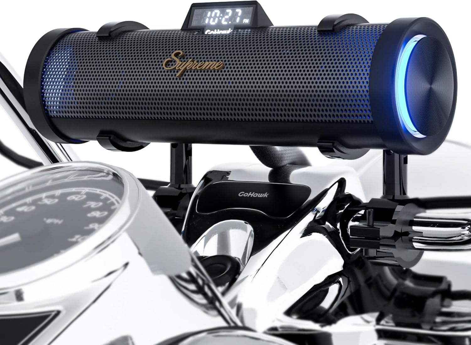 GoHawk Bluetooth Motorcycle Speakers 6-Speaker Waterproof Stereo System w Built-in Amplifier Aluminum Sound bar Music Player w FM