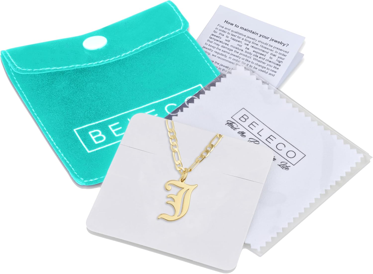 Beleco 14k Gold Plated Initial Pendant Necklace for Women – A-Z Letter Necklace with Figaro Chain, Old English Personalized Gold Alphabet Charm Jewelry - Image 7