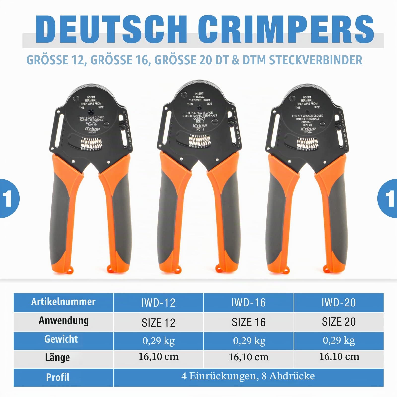IWISS KIT-DC01 Rapair-Werkzeugsatz für Kraftfahrzeuge mit Crimpwerkzeugen und Ausbauwerkzeugen für Deutsch-Terminals und Wetterpaket-Terminals