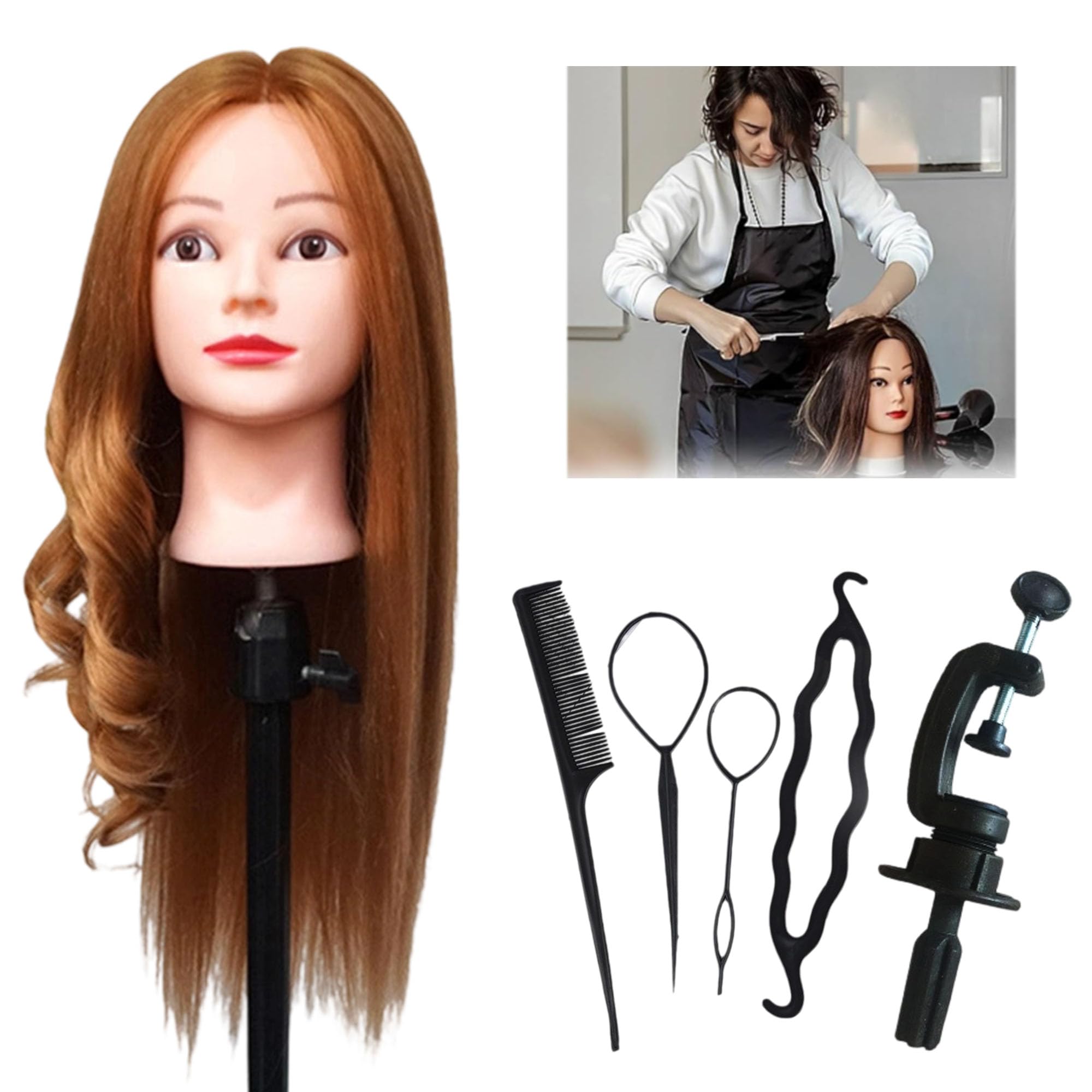 FGXY Cabeza Modelo De Peluquería, Juego De Accesorios De Peluquería, Herramienta De Entrenamiento De Diseño De Peluquería, Adecuada Para Peluquerías Para Principiantes (Dorado)