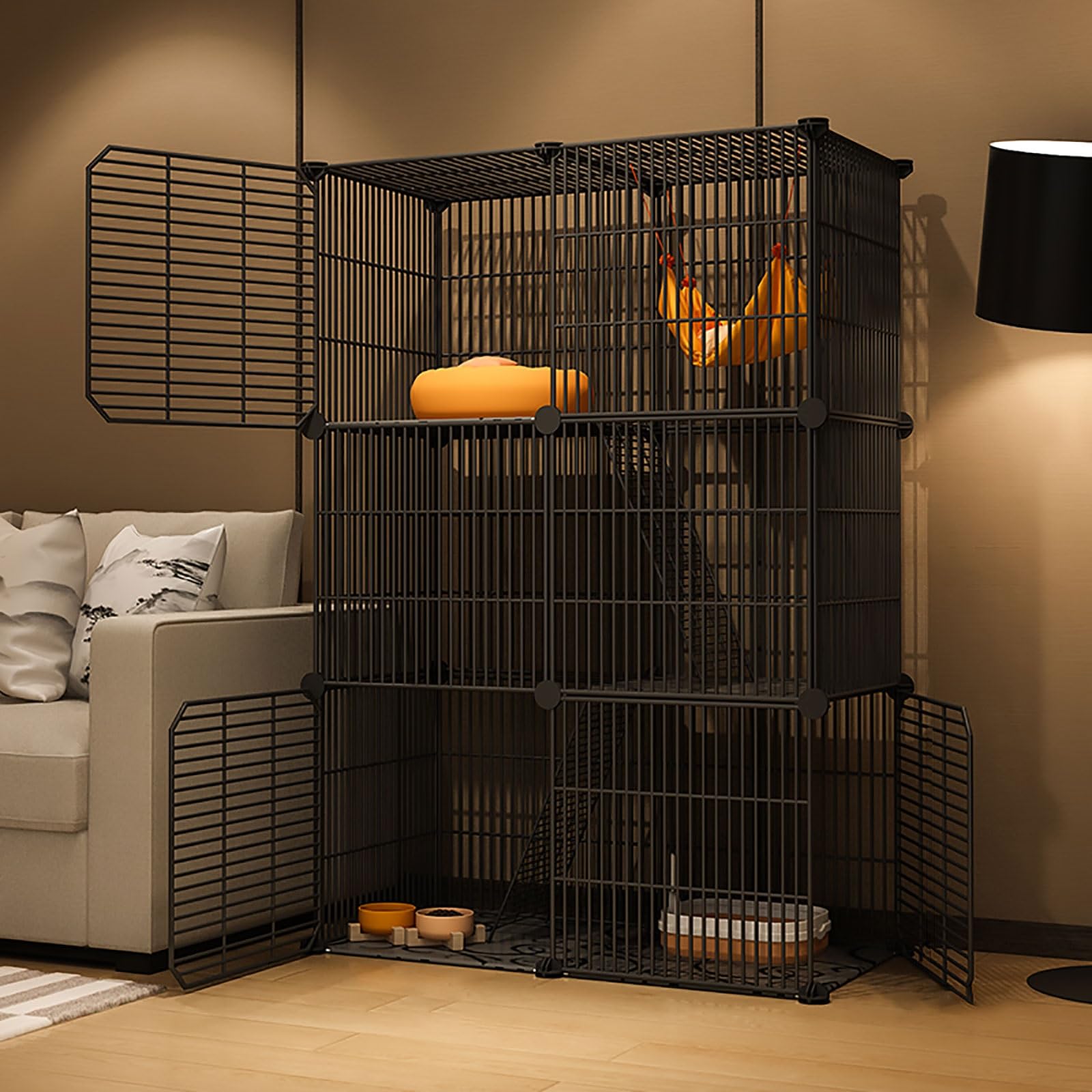 asdchZen Cat Cages Indoor,Large Cat Crate Diy Pet Playpen Cat House Kitten Pen Detachable Extra Cattery,Large Exercise Place Ideal For Cat,Black/White,Black-75x37x109cm