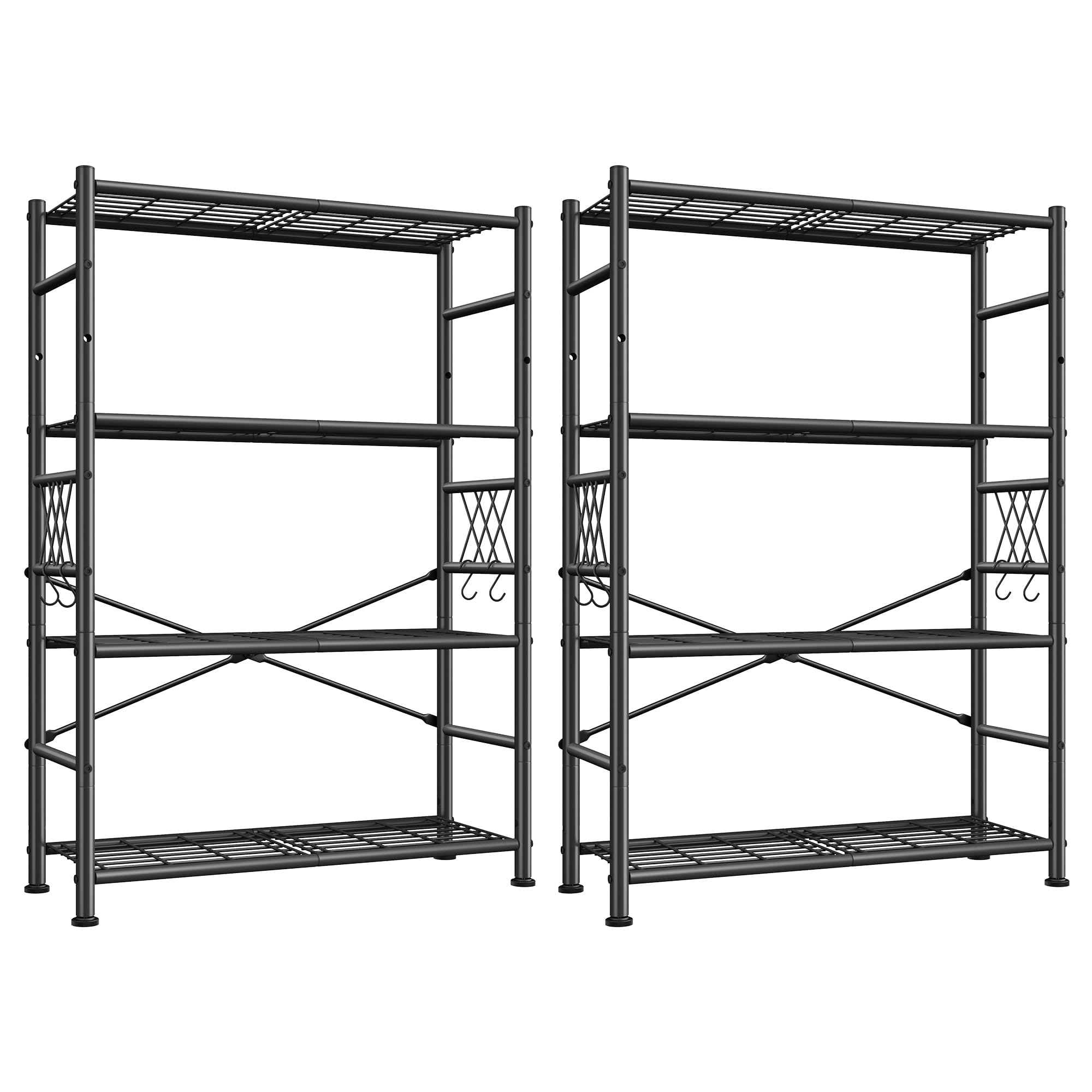 Storage Shelves 4-Tier Large Capacity Metal Shelving with Hooks, Heavy Duty Garage Shelving Unit with Leveling Feet, Stable Metal Shelves for Pantry, Kitchen and Closet,36" W x 12" D x 60" H, Black