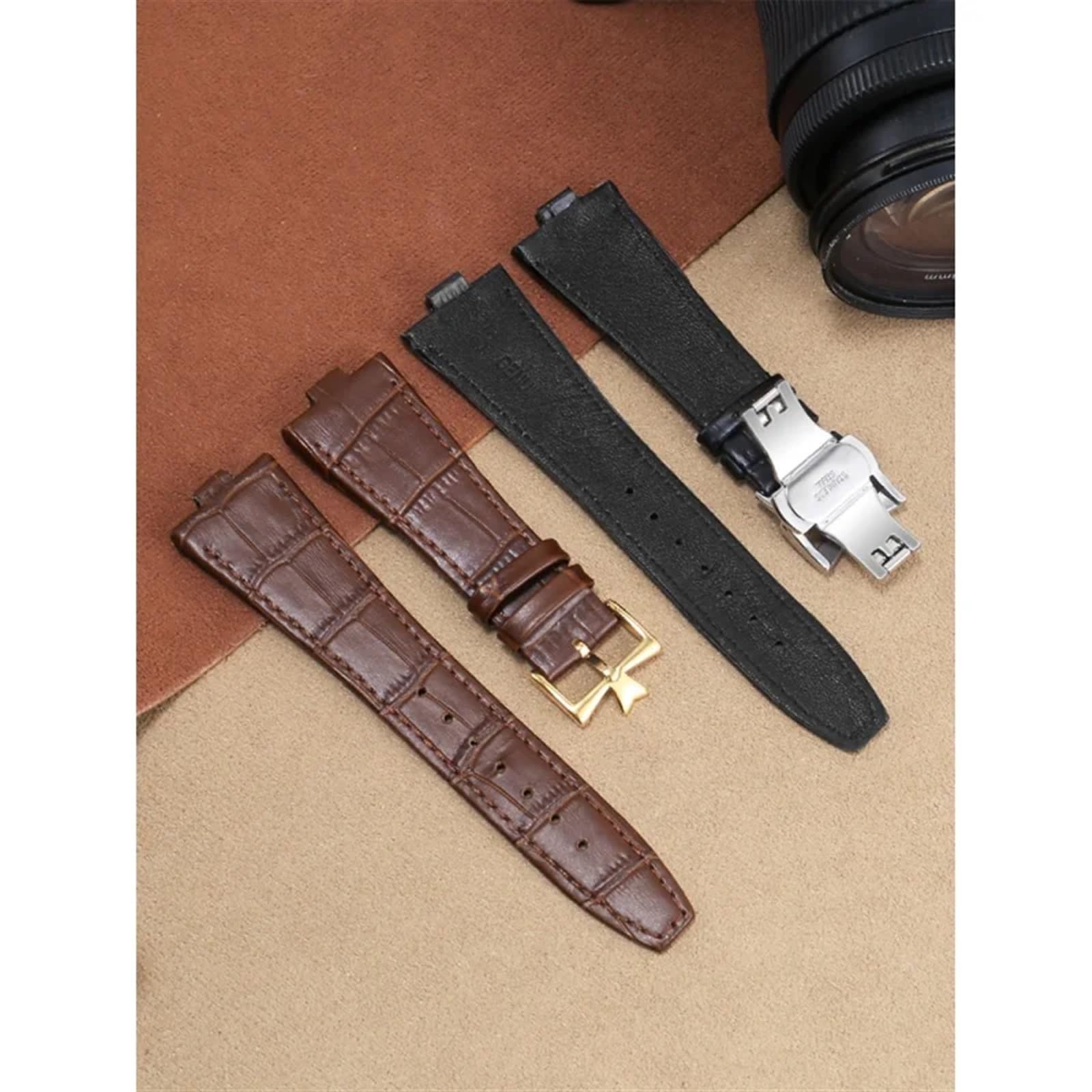 Bracelet de montre en cuir véritable pour Vacheron Constantin série 4500 V 5500 V P47040 boucle en acier inoxydable 25 * 8 25 * 7 bracelet de montre(Brown-silver,25mm-7mm)