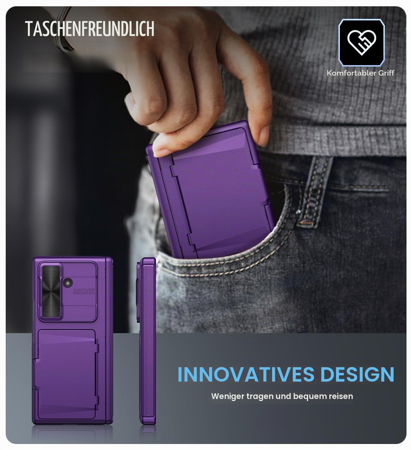 Vihibii für Samsung Z Fold 7 Hülle mit Kartenfach, Lila