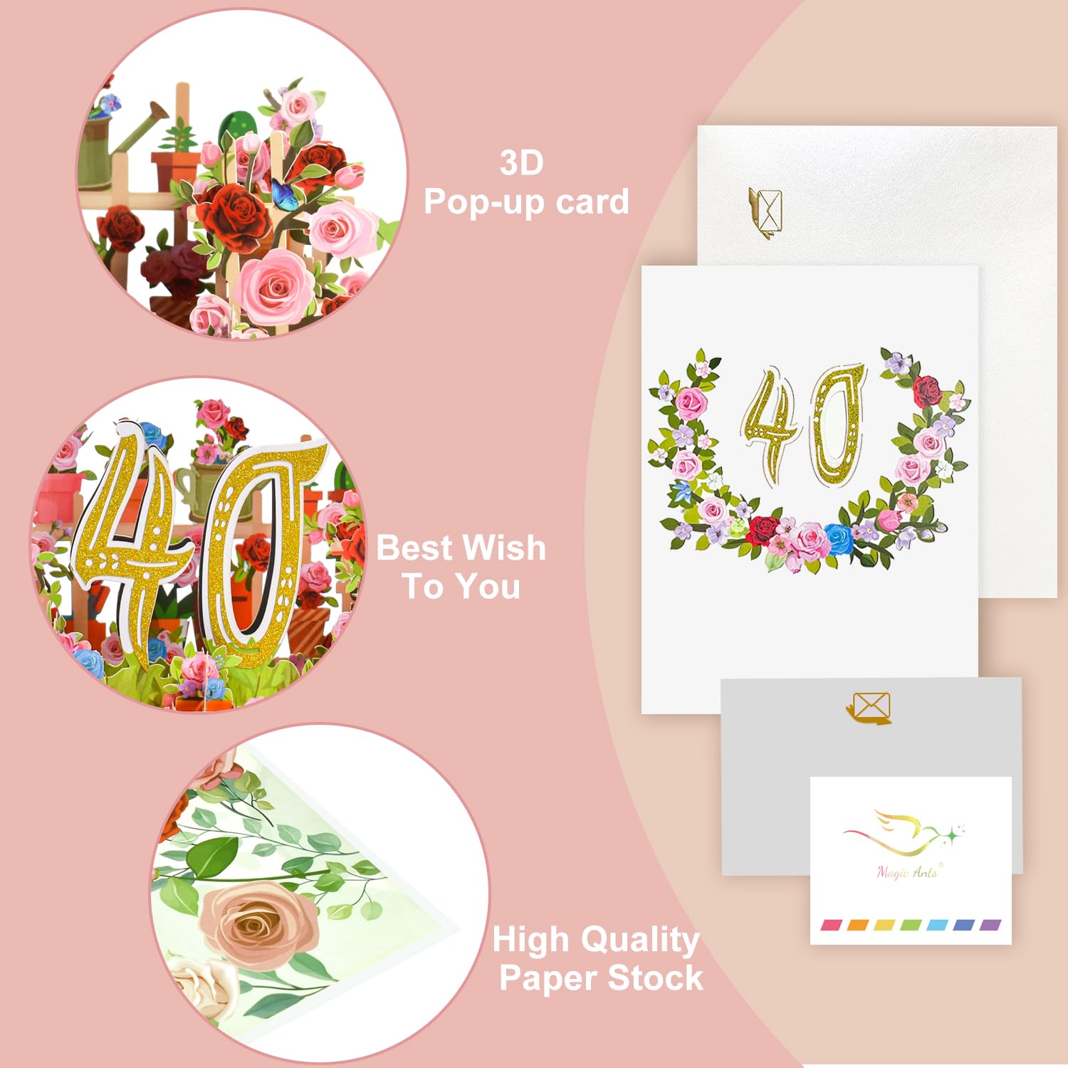 Cologne Cards Biglietto Pop Up 3D Per 40° Compleanno E Nozze Di Rubino, Color Oro, Dimensioni 15x15 Cm Con Busta