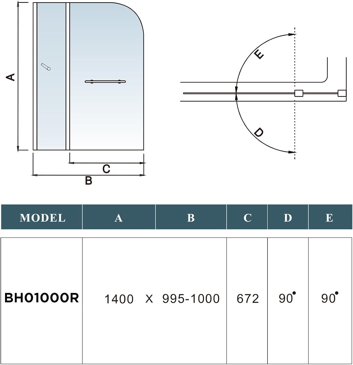iBathUK Bath Screen Shower Screen for Bath 180 Degree Pivot 6mm Tempered Glass Shelf Door Panel with Rounded Corners Handrail – 1000mm