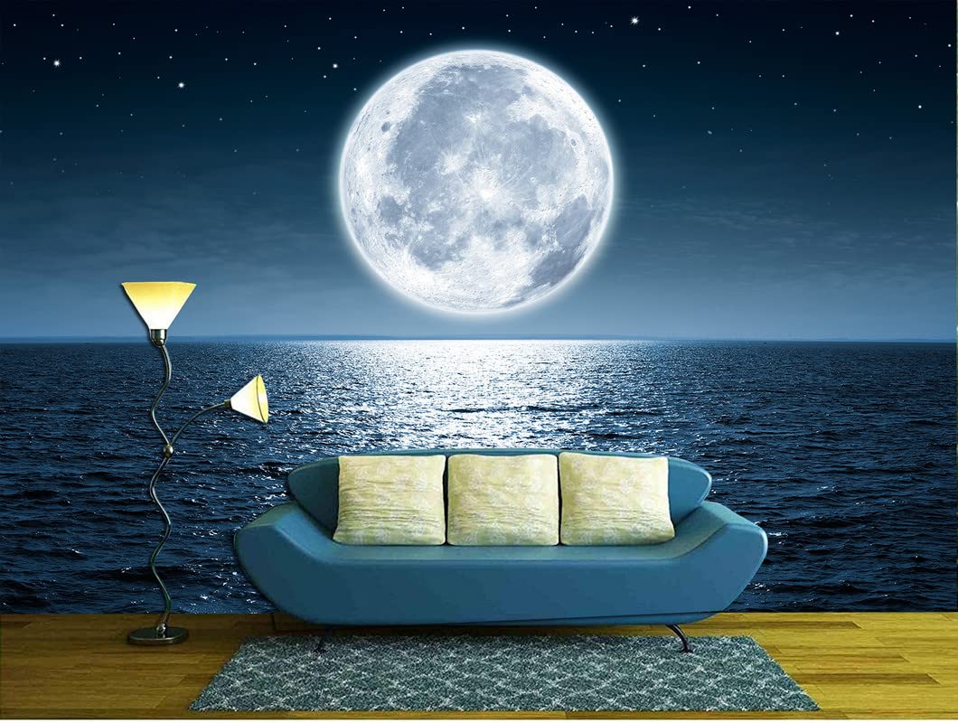 UK INTERIOR DESIGN 3D Wall Sticker Sea with Moon Wallpaper for Home Decor Office Living Room Bedroom Hall Kids Room Play Room HD Quality 14x14 ft. (B0BSFS5LG2) Amazon Price History, Amazon Price Tracker