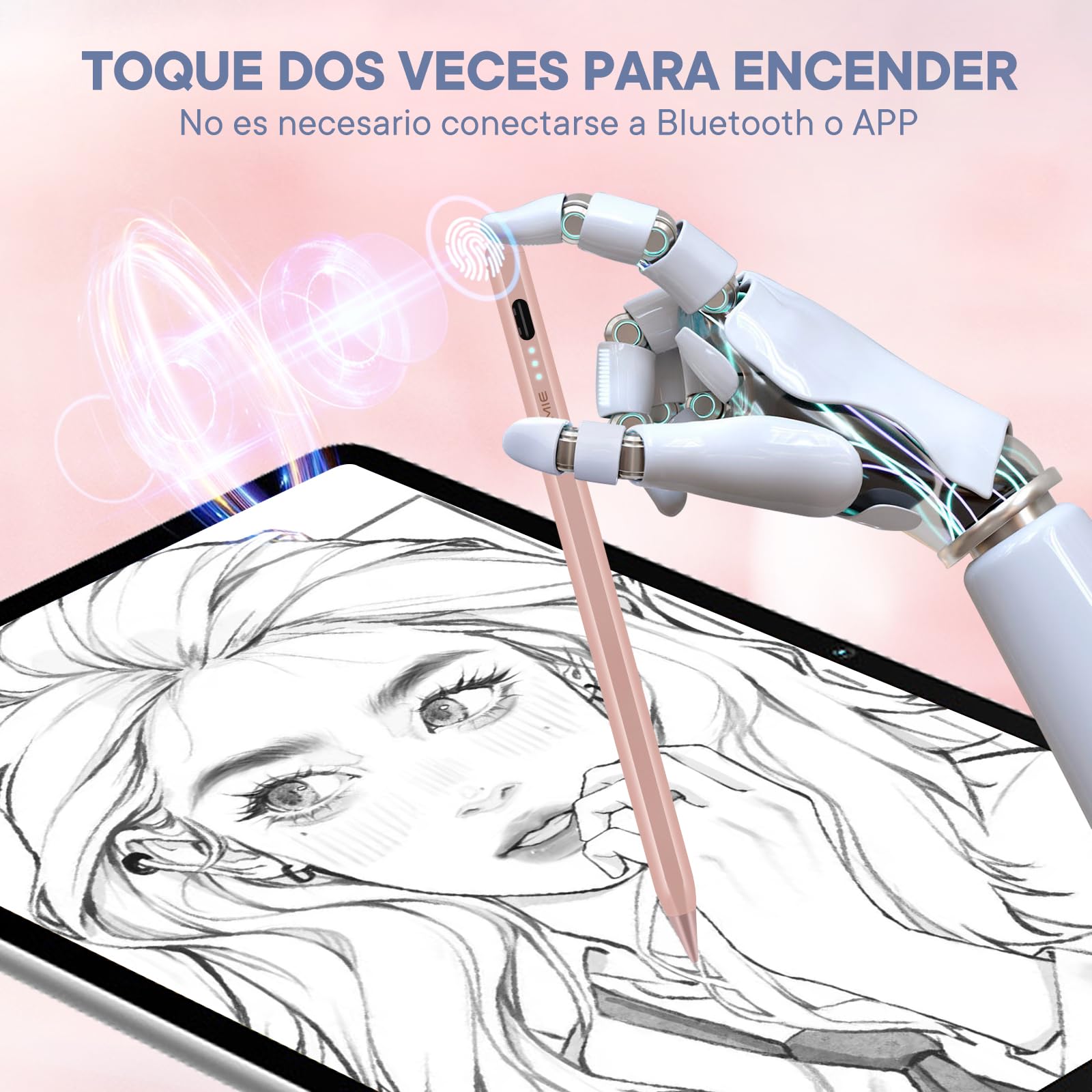 Lapiz iPad 2ª Generación, Hommie Pencil iPad Magnética con 1mm Punta Ultrafina, Rechazo Palm, Detección Inclinación, Lapiz para iPad Pro 11"/12,9", iPad 10/9/8 Gen,Air 3/4,Mini 5/6, Oro Rosa