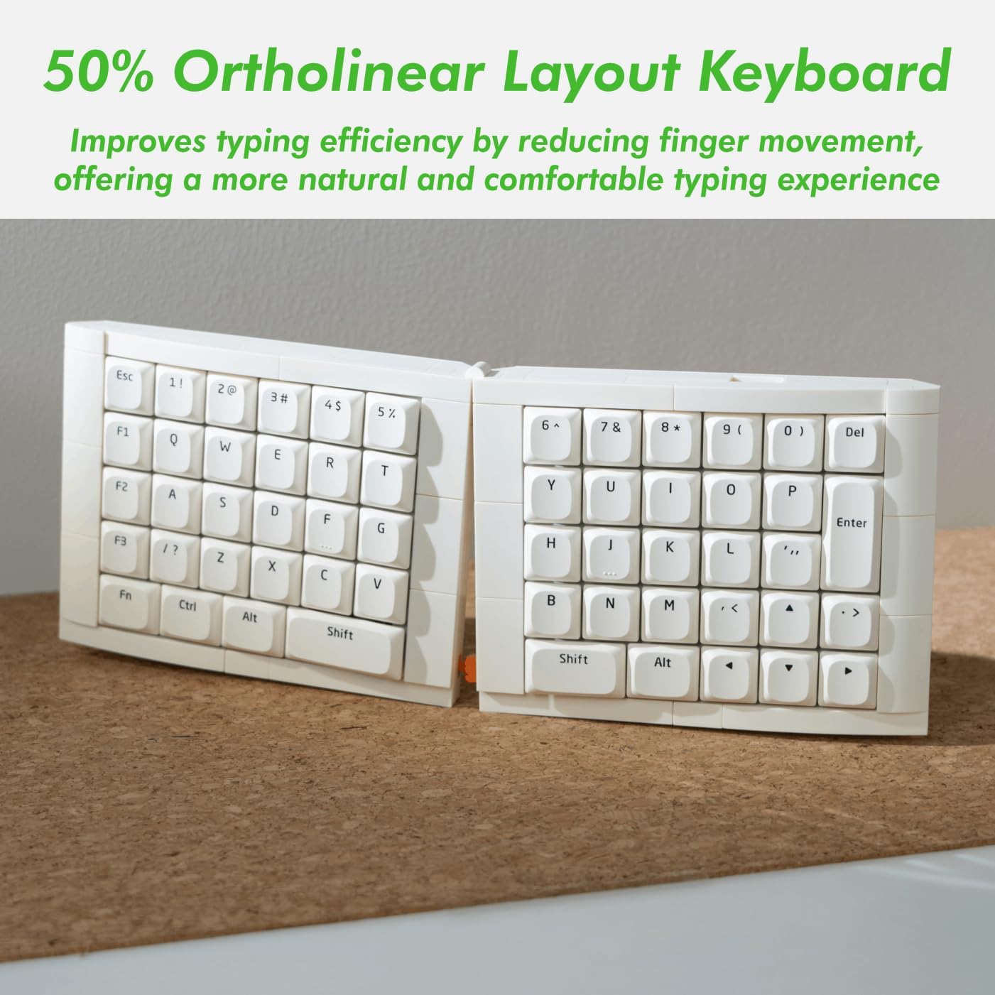 KBDcraft 07Israfel 50% Ergo-Split Low-Profile Mechanical Keyboard, 56-Key Ortho, Lego-Compatible Case, Wired, Linear Switch, Gasket Mount, Hot-Swappable, RGB, QMK, Vial for Win/Mac, Full Kit, White