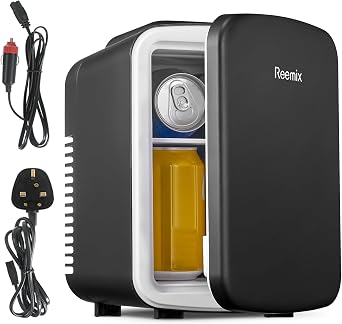 Mini Fridge 4 Litre, 6 Can Portable AC+DC Power Cooler & Warmer, Portable Small Fridge for Bedrooms, Cars, Offices; Skincare, Makeup, Cosmetics, Food Black, 4L