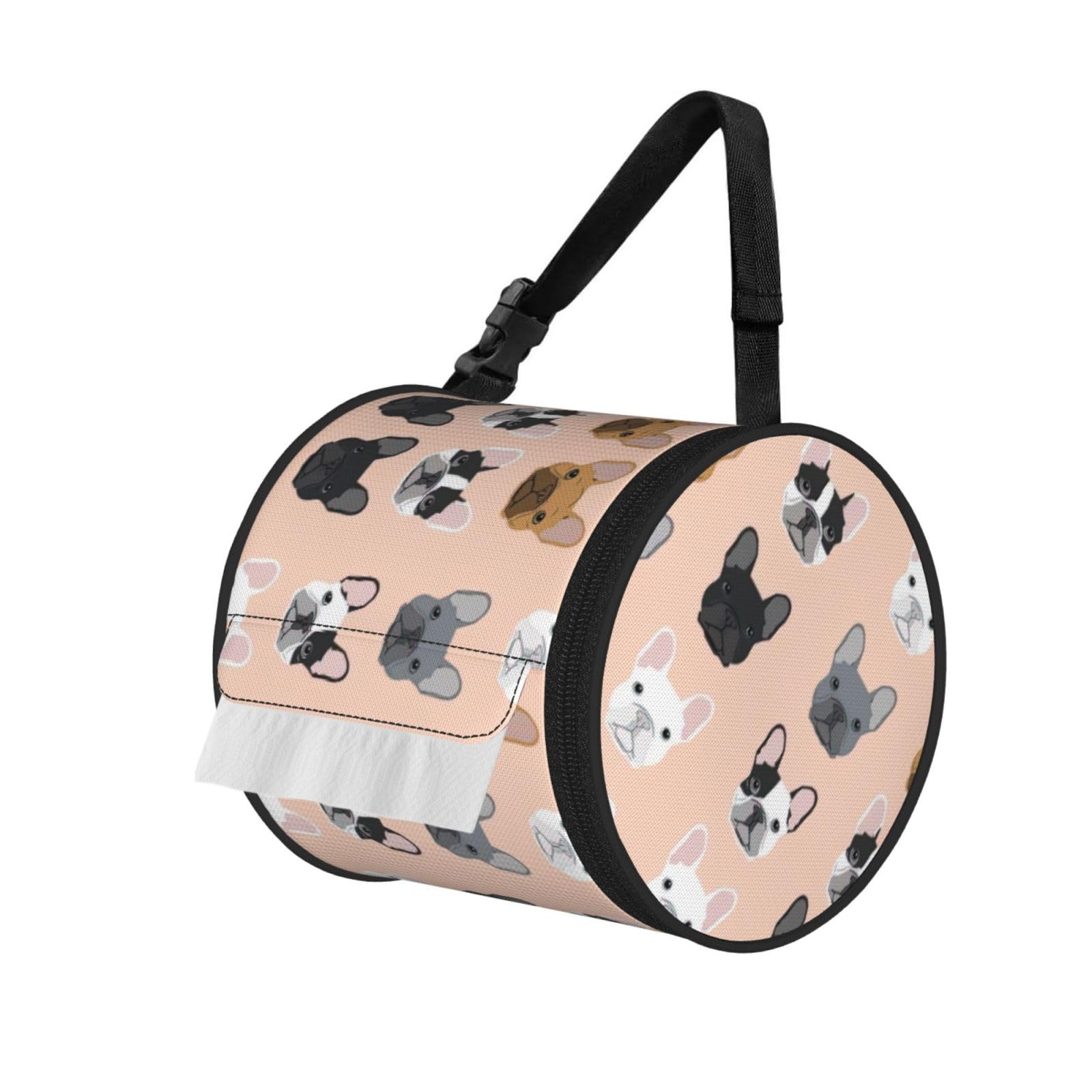 French Printed Toilet Paper Holder Bag, Adjustable Strap Roll Paper Organizer for Car Kitchen Outdoor