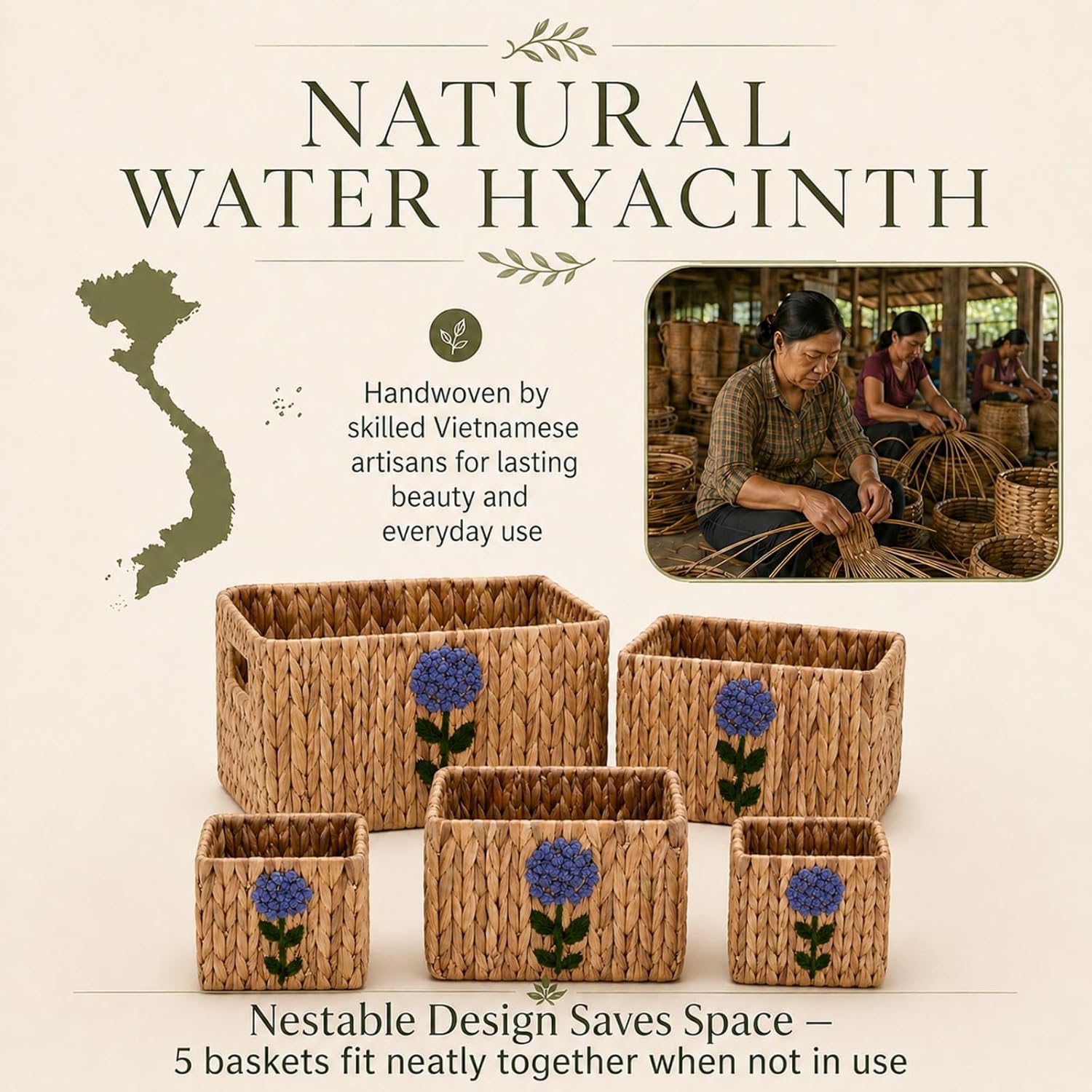 Water Hyacinth Woven Decorative Baskets - Pantry Organizers and Storage image 3
