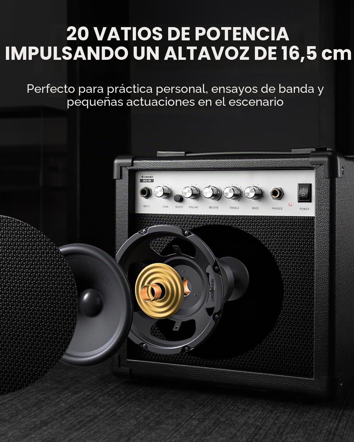 Donner Amplificador de Guitarra Eléctrica 20W, DEA-20 con Efectos de Reverberación, Amplificador de Práctica con Interruptor Clean & Overdrive Conveniente y Portátil