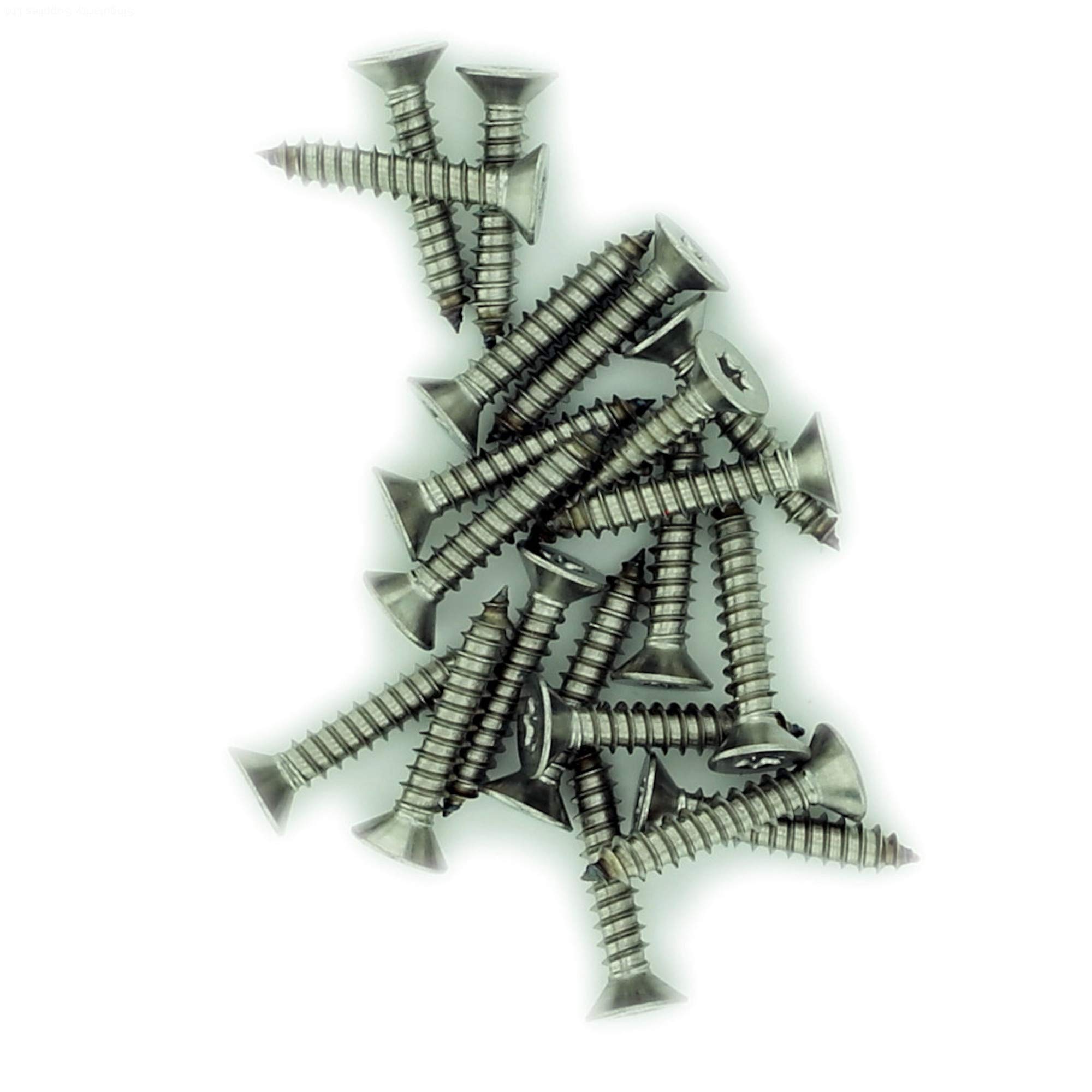 Singularity Supplies Silver No.7 X 2.35 (3.9Mm X 60Mm) Tx Countersunk Self-Tapping Screw - Stainless Steel (A2) (Pack Of 20)