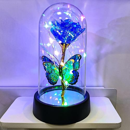 Miniatura 9 de Rosa de cristal en cúpula de cristal, flor iluminada, rosas eternas, regalos del día de San Valentín para ella, regalo de rosas del día de la madre