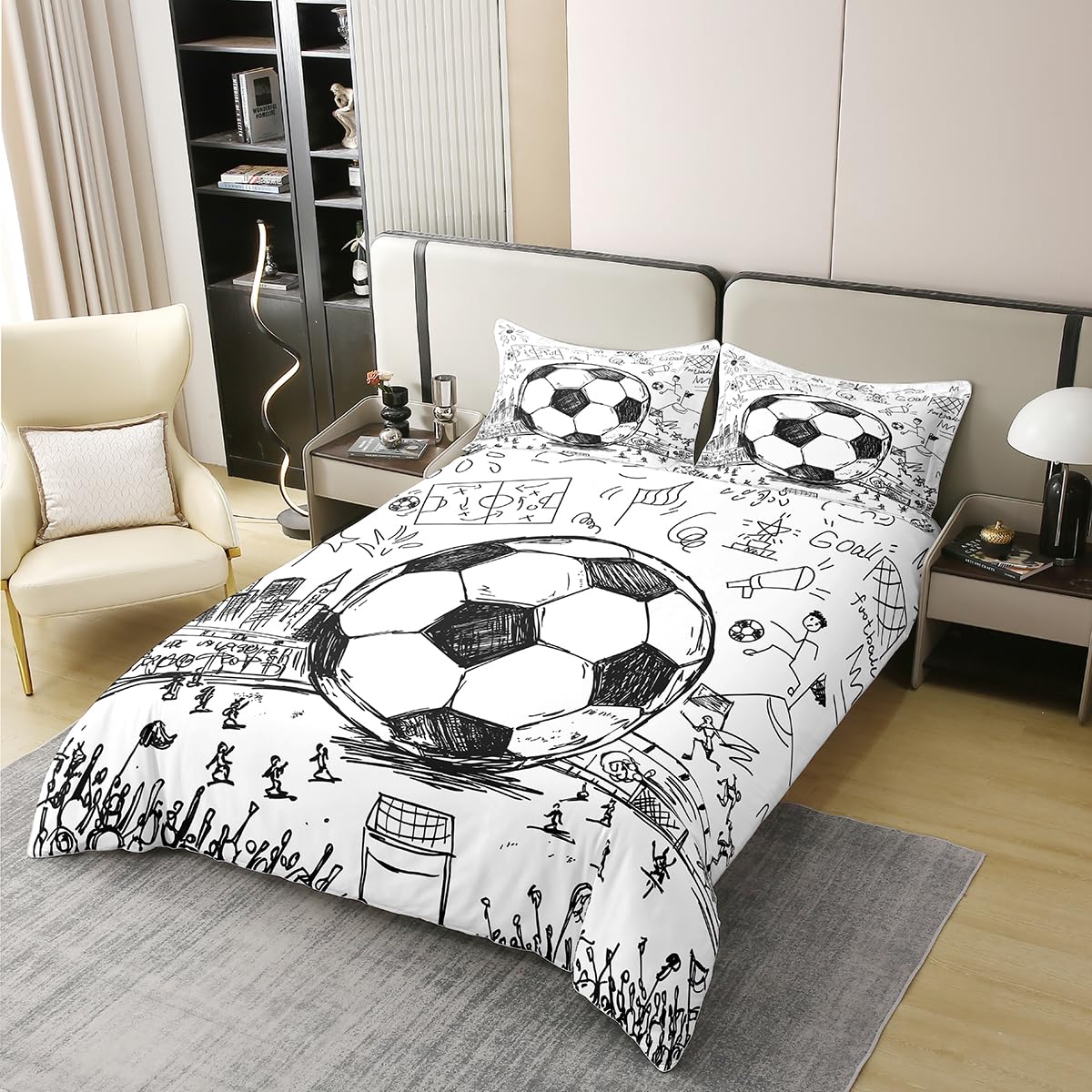 Photo 1 of Erose bridal Full Size Duvet Cover Set - 100% Cotton, White/Black