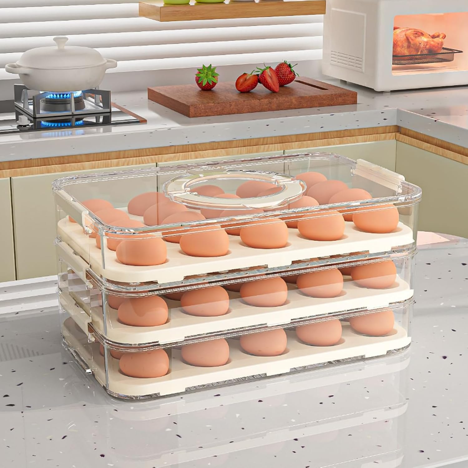 Food Grade Oocyte Container for Refrigerator Two Layer Stackable Holds 40 Embryos Locking Lid Easy Neat Clear Kitchen Tool TransparentDesign