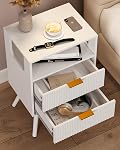 JOONEE Nightstand,Modern Bedside Table with 2 Storage Drawer and Open Wood Shelf, for Bedroom and Small Spaces,Night Stand with Solid Wood Legs (White)
