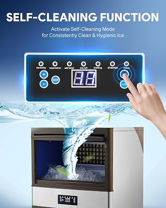 WILPREP Commercial Ice Machine, Industrial Ice Maker Machine, Freestanding Stainless Steel Ice Cube Machine with 15kg Ice Storage Capacity(88.45KG 195LB/24H)