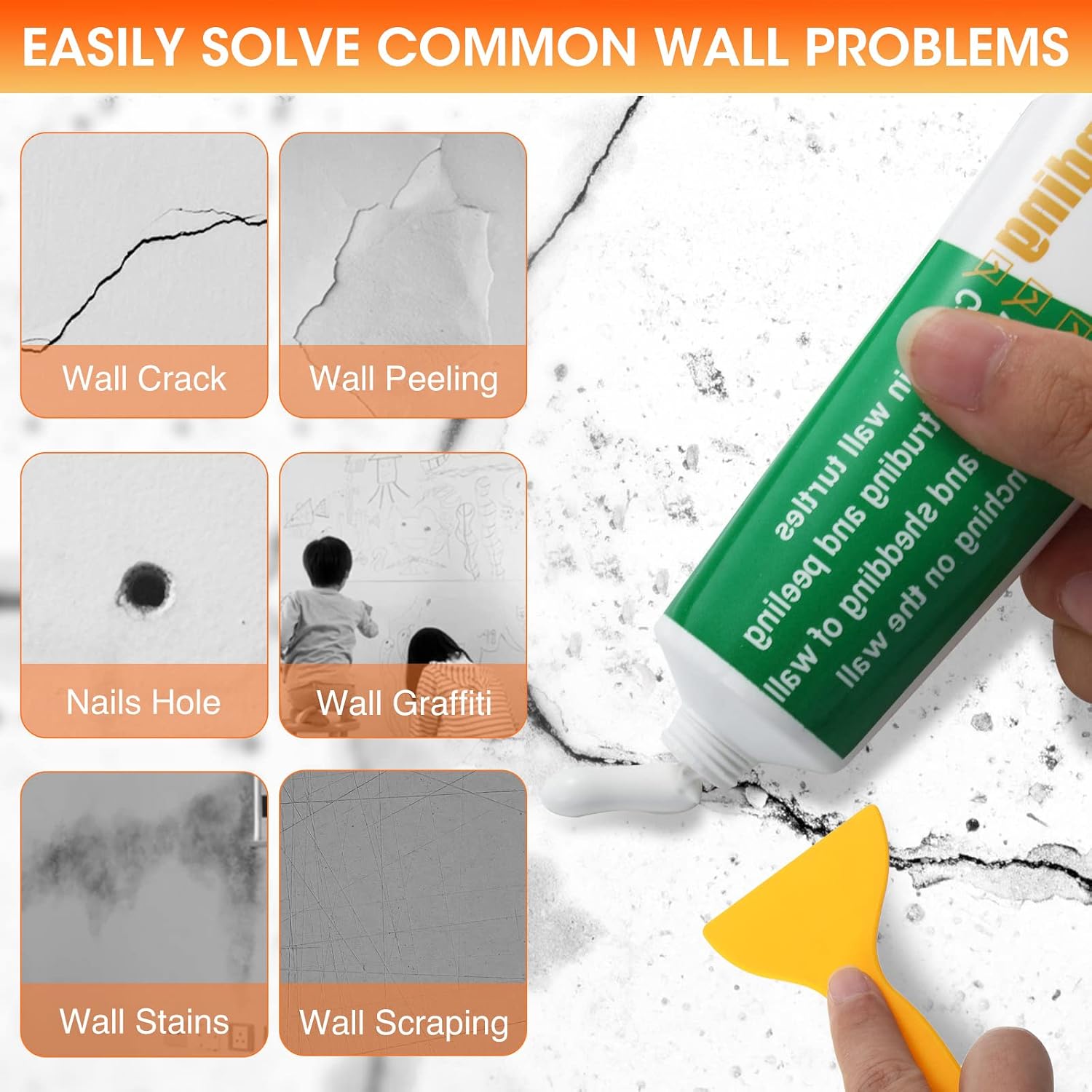 Wall Mending Agent, Spackle Repair Paste, Drywall Patch Quick & Easy Hole Filling Solution-Wall, Wood, Wall Repair Kit for Home Office School