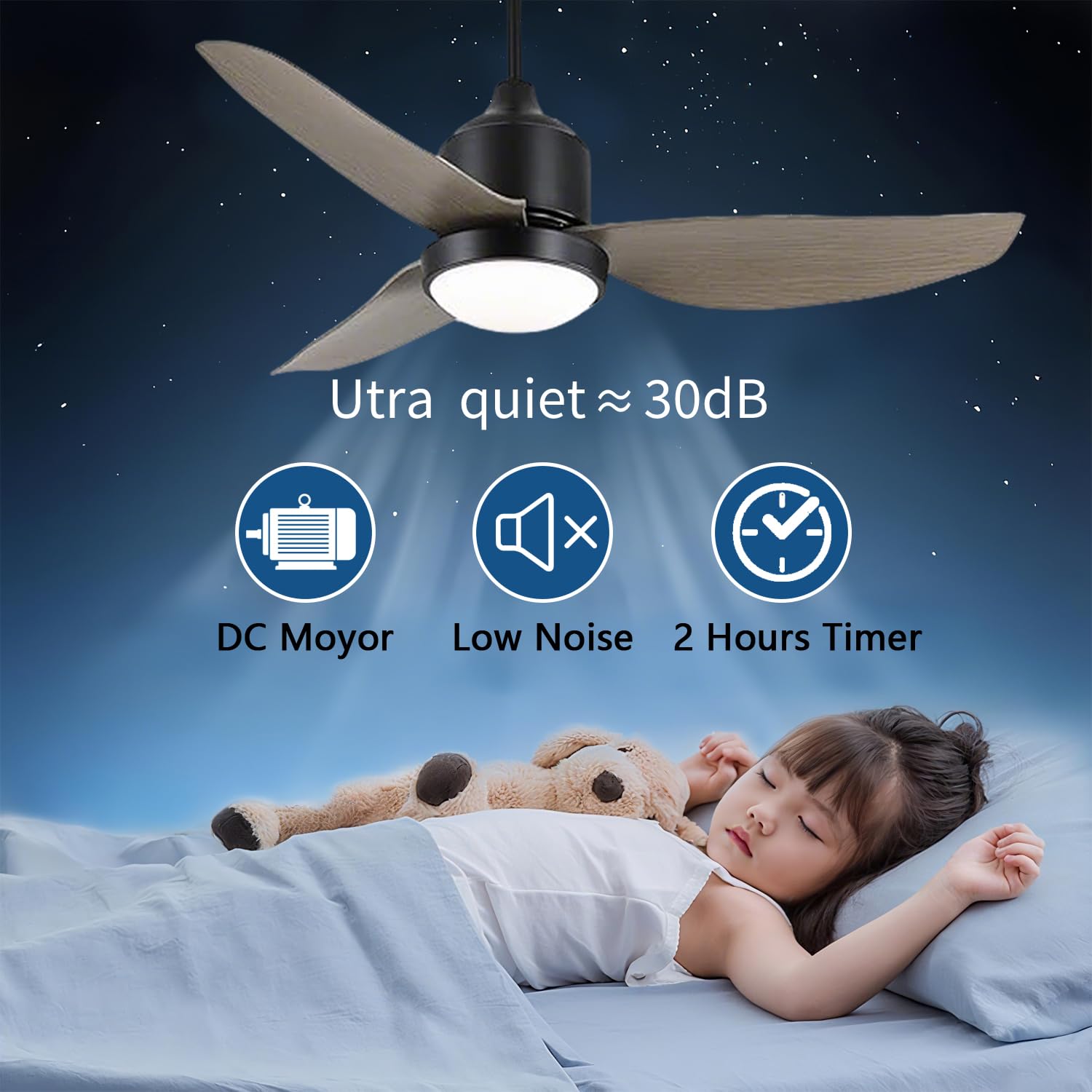 106CM Außen Deckenventilator mit Beleuchtung IP65 Wasserdicht Outdoor Deckenleuchte mit Ventilator LED Dimmbar Ventilatorlicht und Fernbedienung Ventilator Deckenlampe für Garten Balcón Innen Aussen