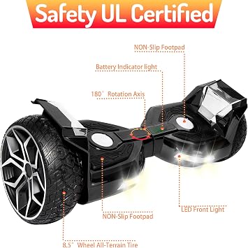 8.5 All Terrain Hover Board, Off Road Self Balancing Scooter with Bluetooth and LED Lights, UL2272 Safety Certified