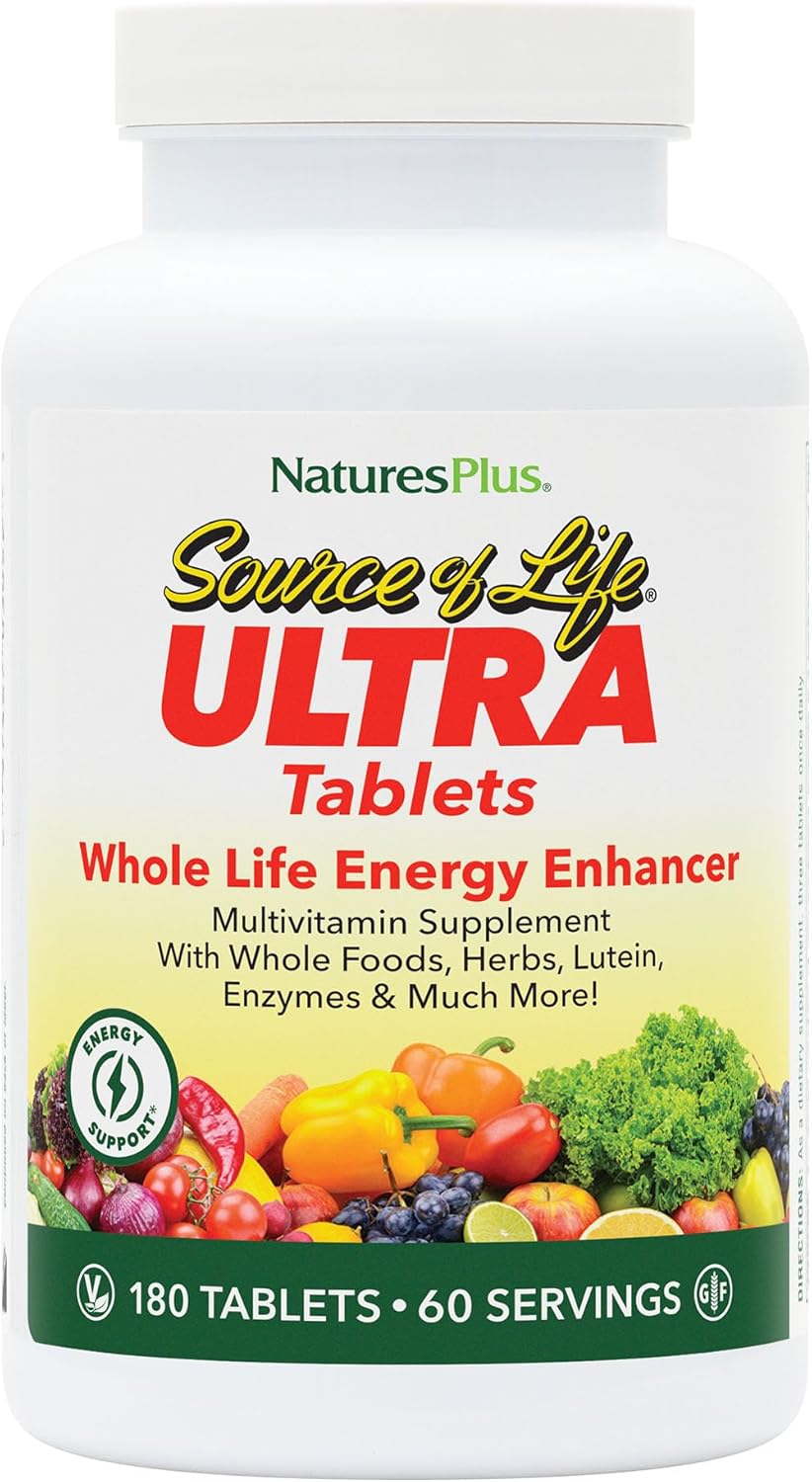 NaturesPlus Ultra Source of Life with Lutein - 180 Tablets - Multivitamin Supplement with Whole Foods - Supports Natural Energy & Overall Well-Being - Gluten Free, Vegetarian - 60 Servings