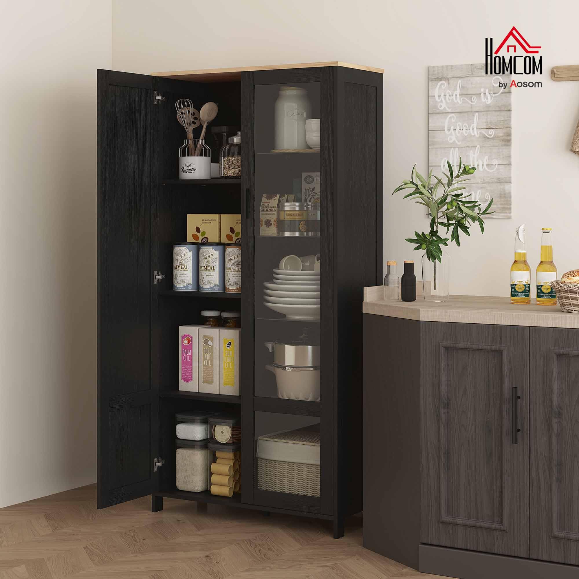 HOMCOM Armario de Cocina, aparador de Cocina, Vitrina de Porcelana, Vitrina con 2 Puertas Incluyendo una Puerta de Cristal - Mueble de Almacenamiento con estantes Ajustables y 9 Compartimentos, 76 x | 2 puertas, incluyendo una puerta de cristal, mueble de