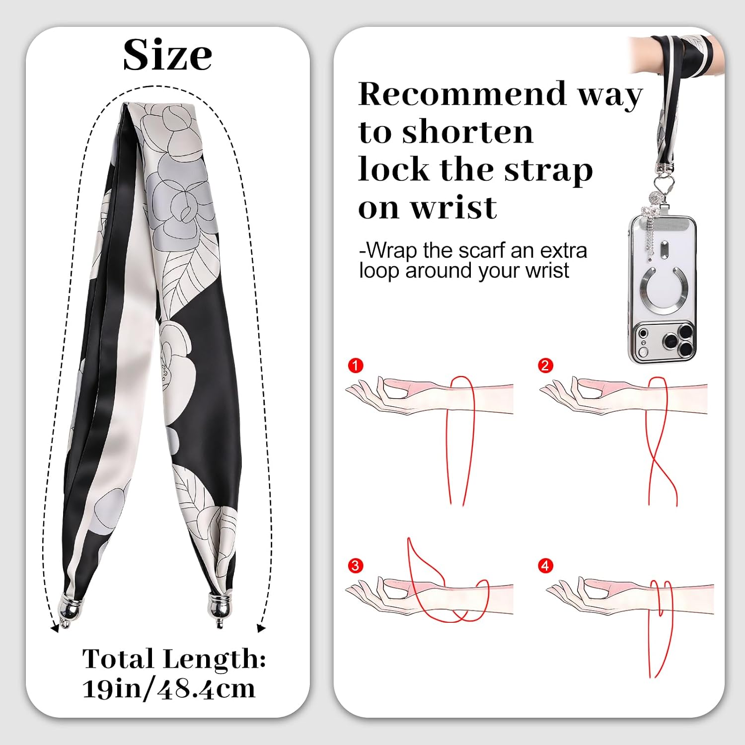 Scarf Phone Wrist Strap with Durable Tether Tab Fashion Phone Lanyard for Women Anti-Drop Hands-Free Cellphone Strap