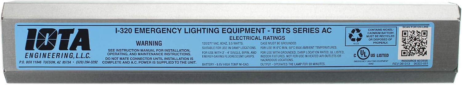 Iota I-320-SERIES-AC Fluorescent Emergency Ballast, 3.5-Watt, 120/277V