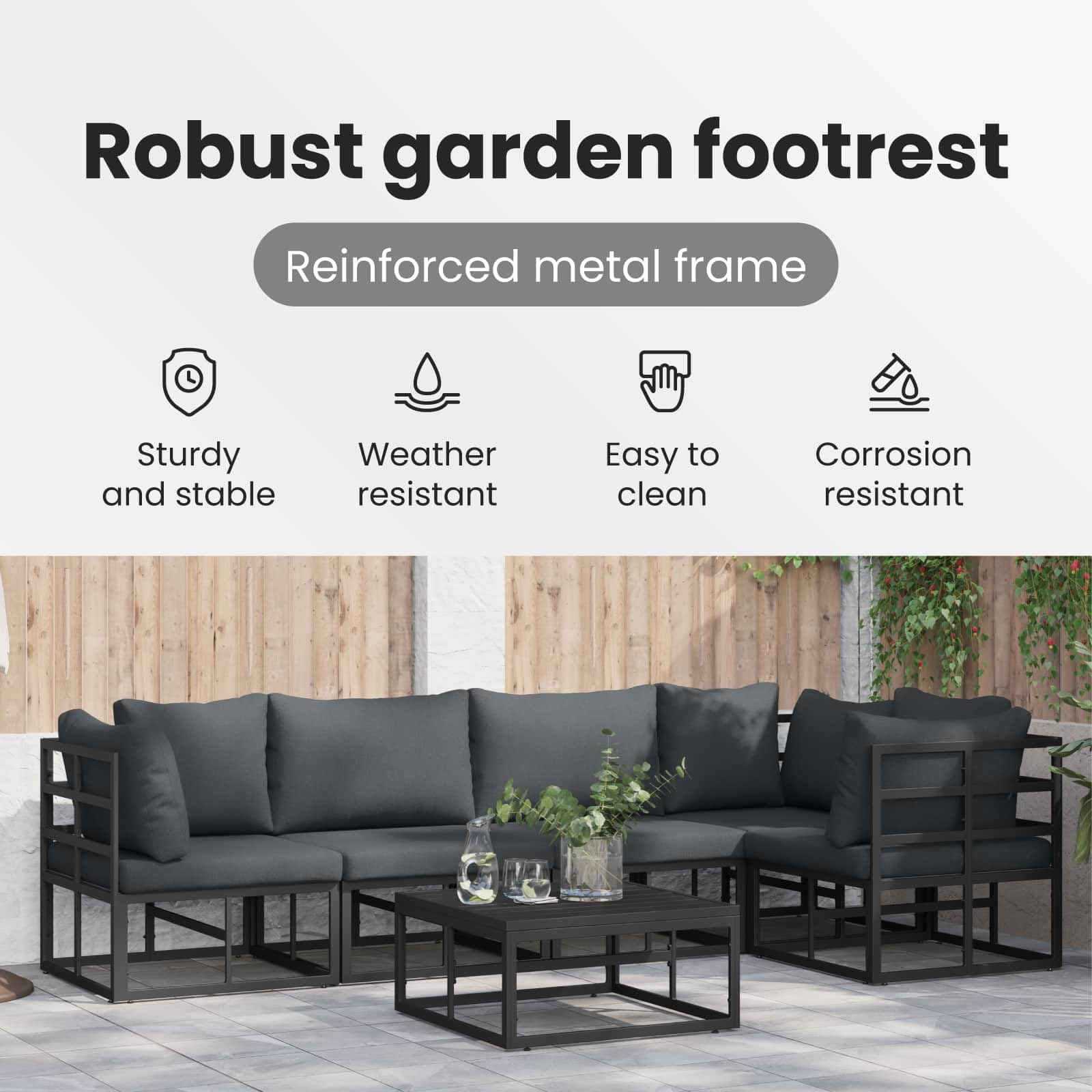 vidaXL Set Divano da Giardino 6 pz Nero Alluminio