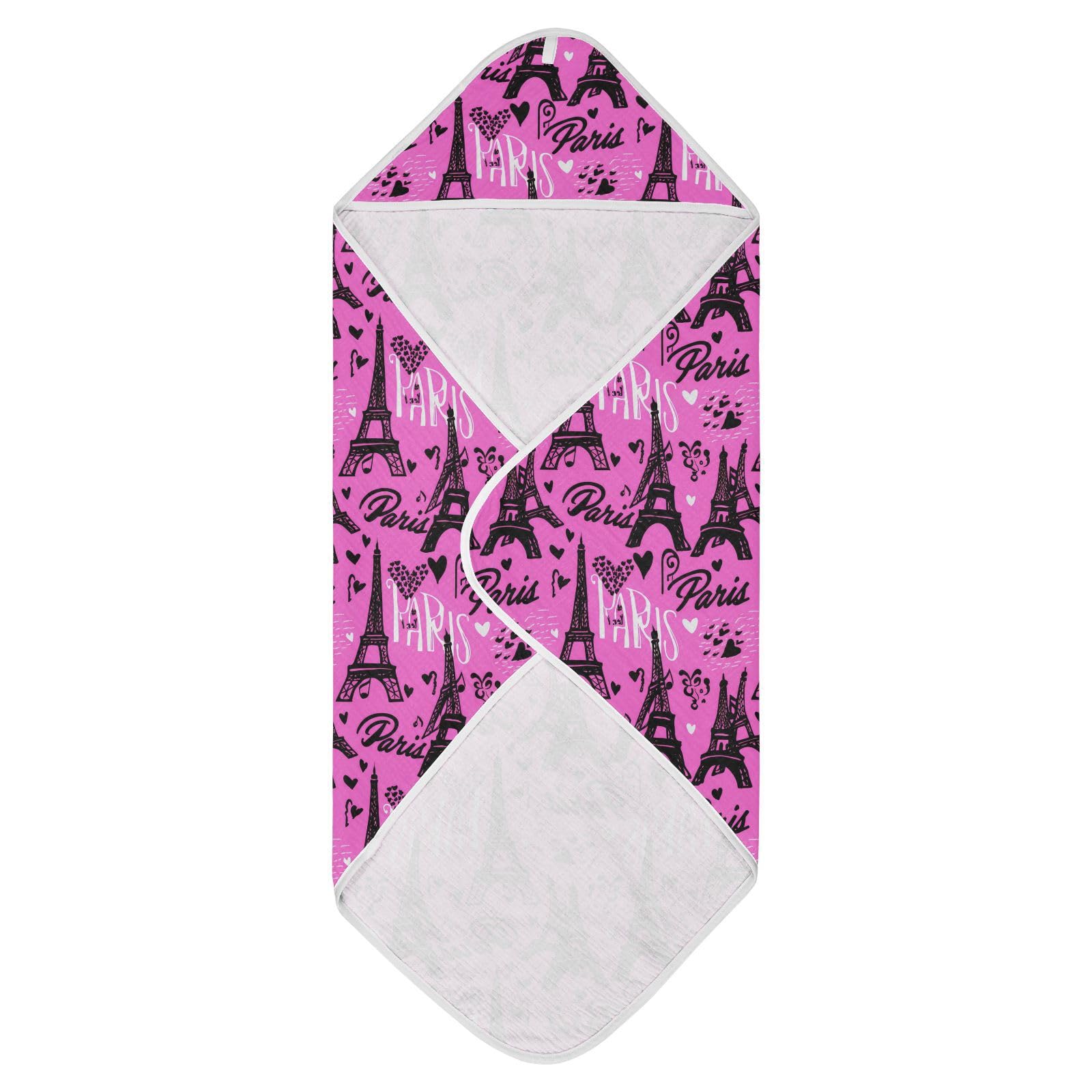Msyxl Eiffel Motifs Hooded Towel - Ultra Soft & Absorbent Muslin Cotton Bath Towel for Babies, Toddlers, Newborn - Boys & Girls Essential 35