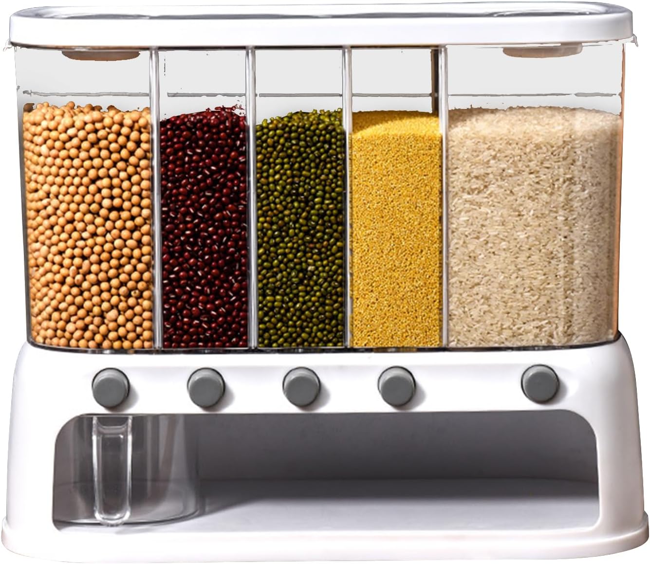 Grain Storage Container Dispenser | 12L/25Lbs Rice Dispenser | Counter Top Cereal Grain Food Dispensers | Dispensador de Granos para Cocina | Kitchen Storage Containers With Measuring Cup For Grains S