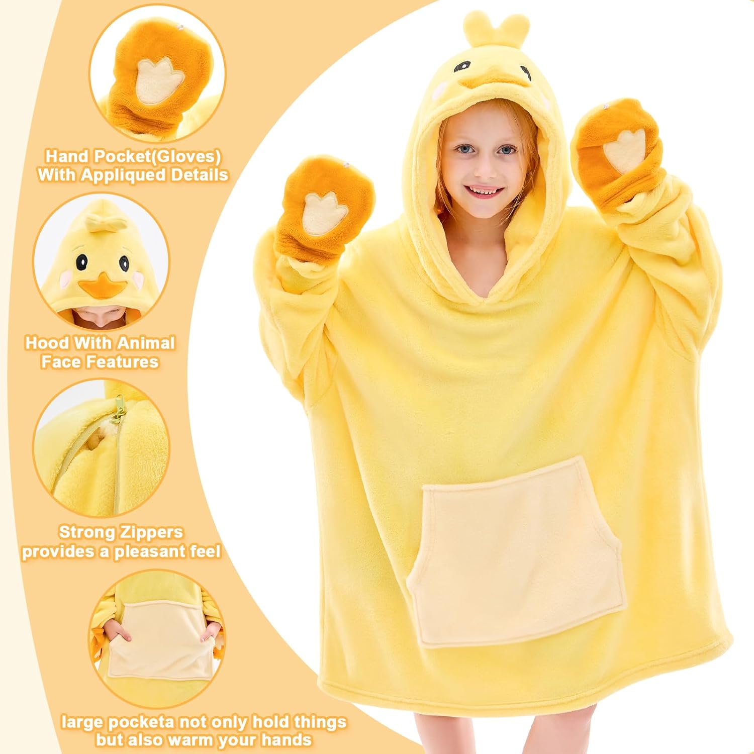 IFNOW Wearable Blanket Hoodie Kids, Oversized Fleece Blanket Sweatshirt Christmas Birthday Gifts for Boys, Girls, Teen Hoodie with Portable Foldable Blanket Pillow Animal Embroidery 5-15 Years Chicken - Image 3