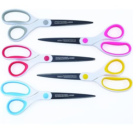 Best Titanium Scissors - 5 Pack - 8" Blade - (Strong Titanium Steel) - Comfortable Soft Handles in a Variety of Colors - Multi-Purpose Shears - Perfect for Cutting Paper, Fabric, Photos, & More