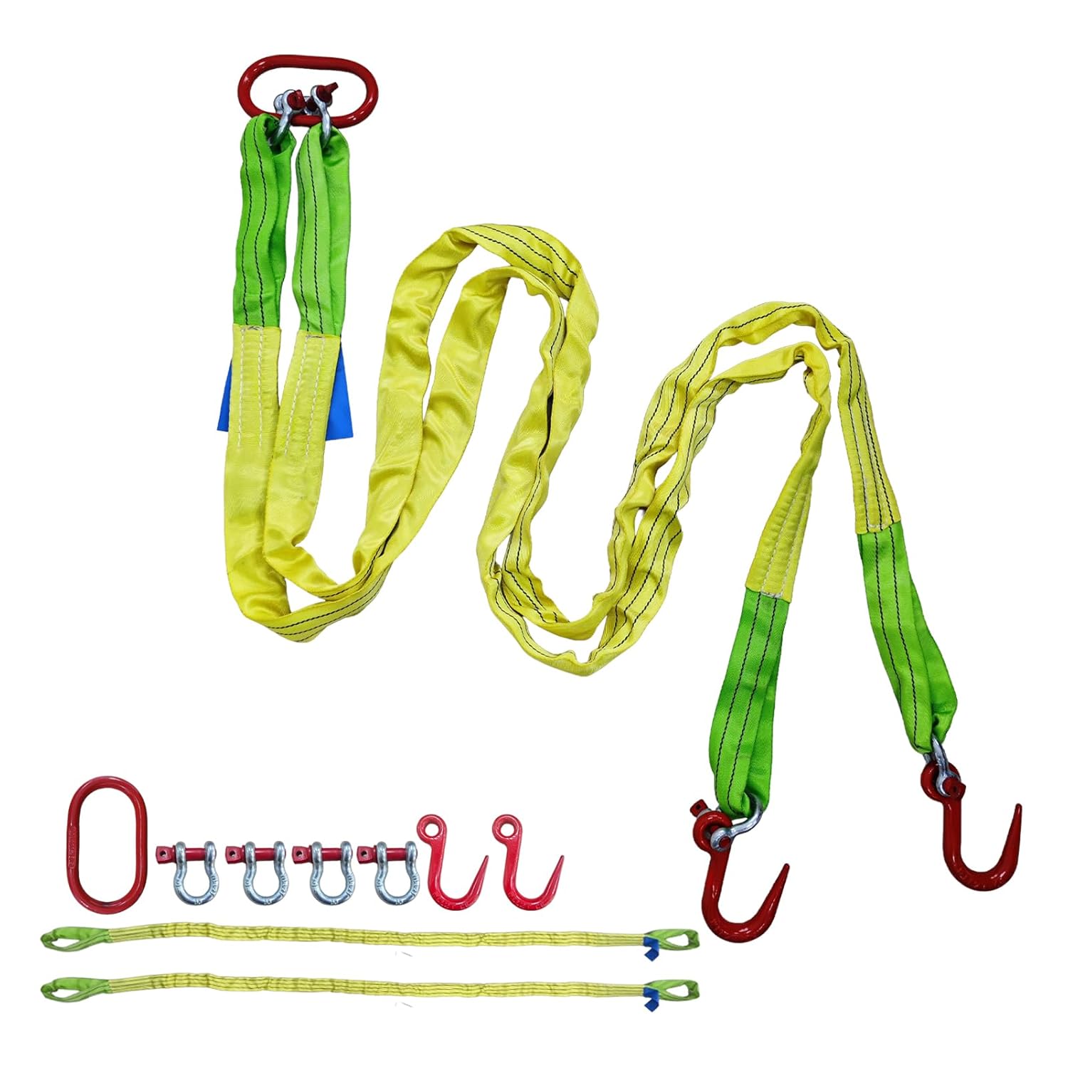 Lifting Slings Straps with Shackles - 10 FT, 6600LB Capacity Polyester Bridle Sling, Heavy Duty Three Leg Rigging Strap for Cranes, Hoists, Trucks, Heavy Equipment Moving (SJ-3Leg-3T)