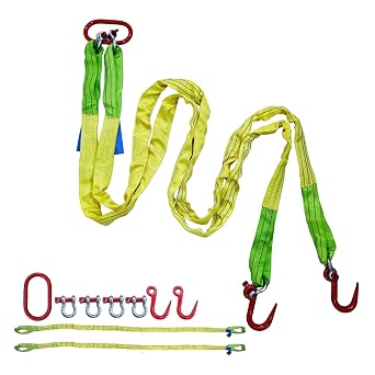 Lifting Slings Straps with Hooks - 10 FT 6600LB Capacity Polyester Bridle Sling, Heavy Duty Two Leg Rigging Strap for Cranes, Hoists, Trucks, Heavy Equipment Moving