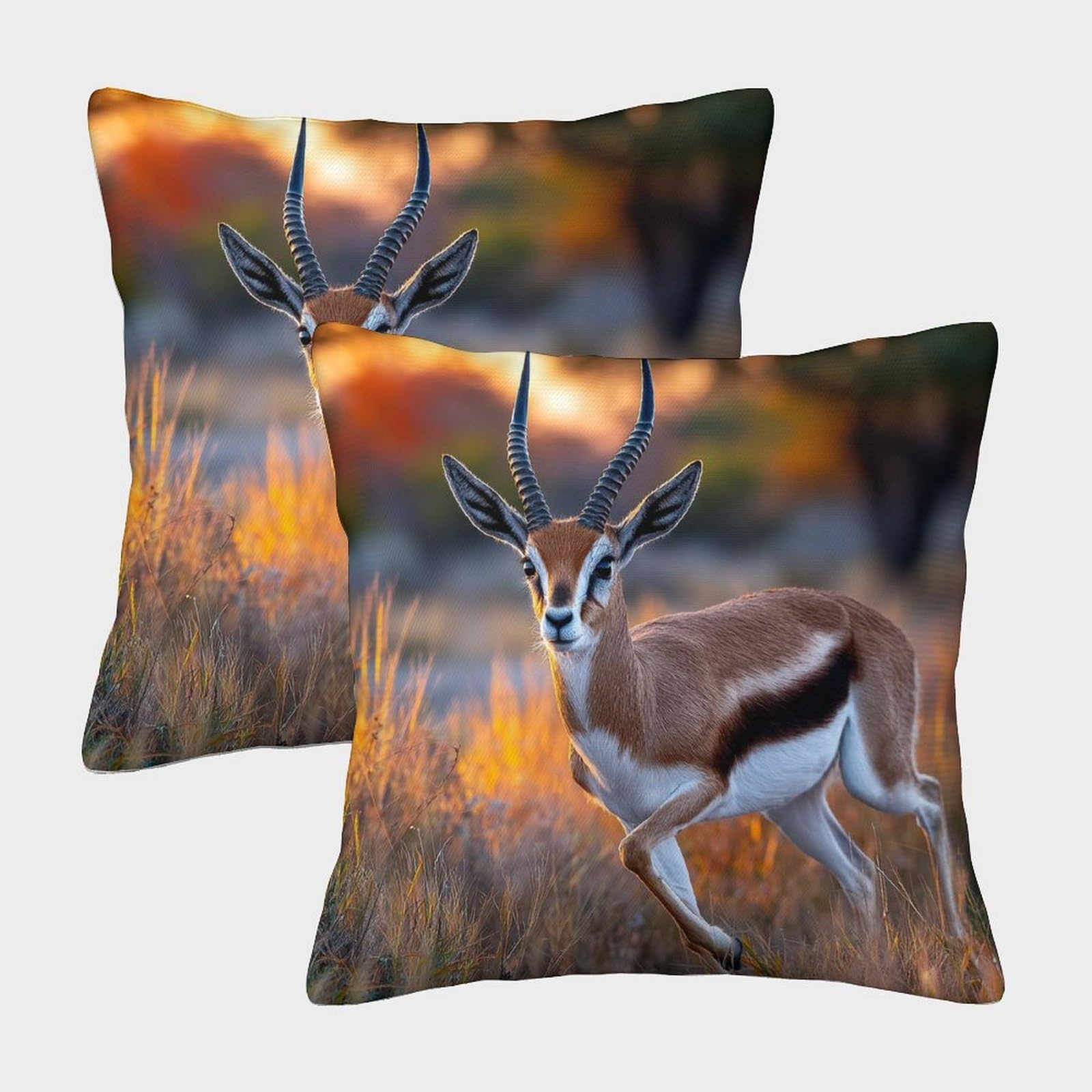 kaiyun 2 Pack 3D Thomson's Gazelles Running on The Grassland Cushion 3D Soft Touch Pillowcase,sofa Chair Home Furnishings 40x40cm