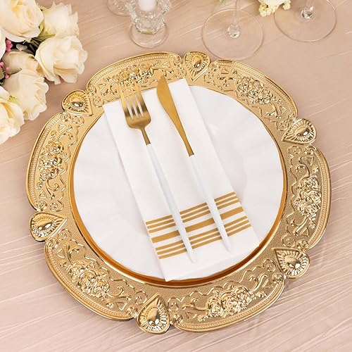 Miniatura 9 de Efavormart - Paquete de 6 platos de acrílico con relieve floral dorado con borde festoneado, platos decorativos redondos de plástico de 13 pulgadas