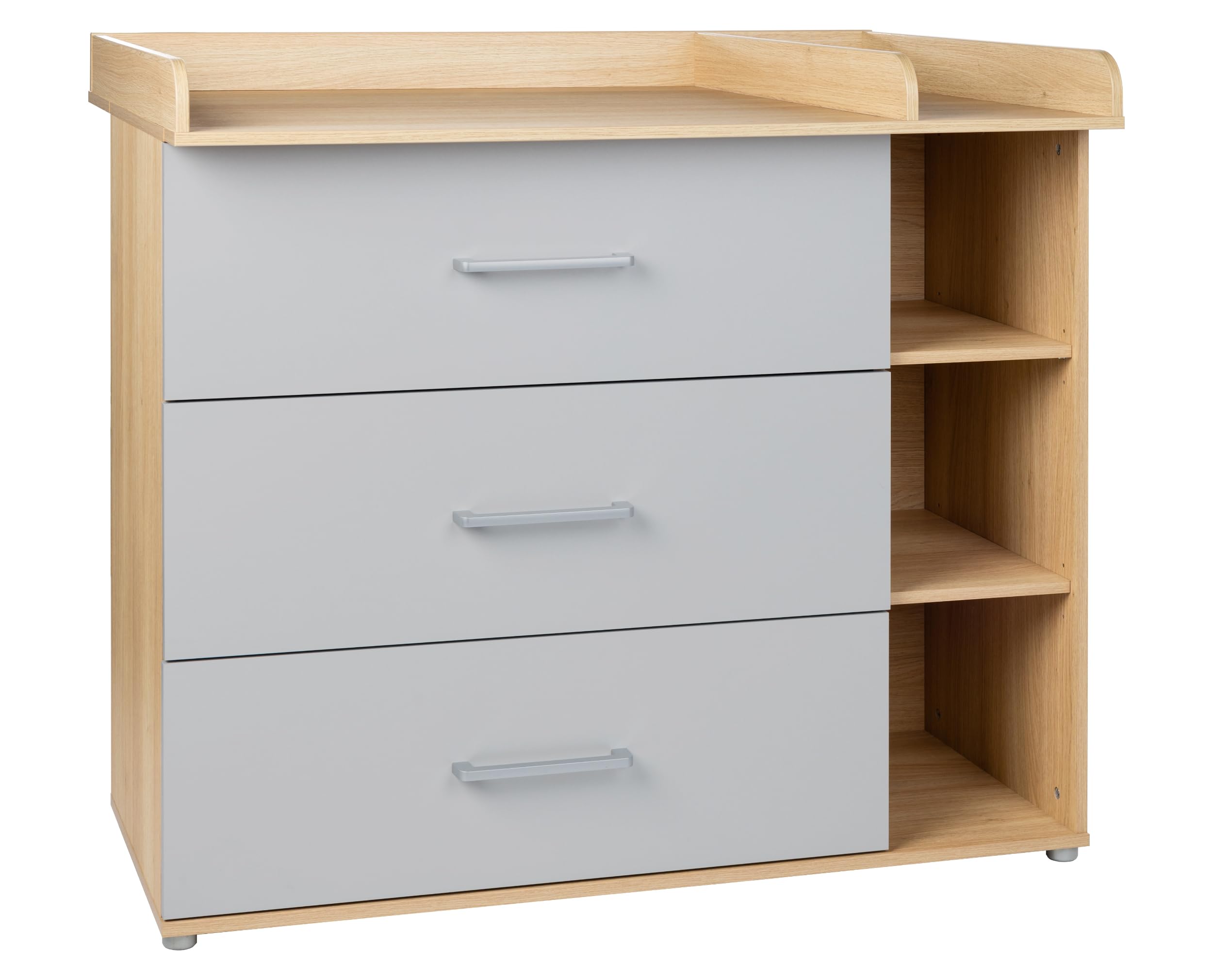 3-teiliges Babyzimmer Set Elina, Kleiderschrank, Wickelkommode, Babybett 70x140 cm, Lichtgrau/Nagano Oak