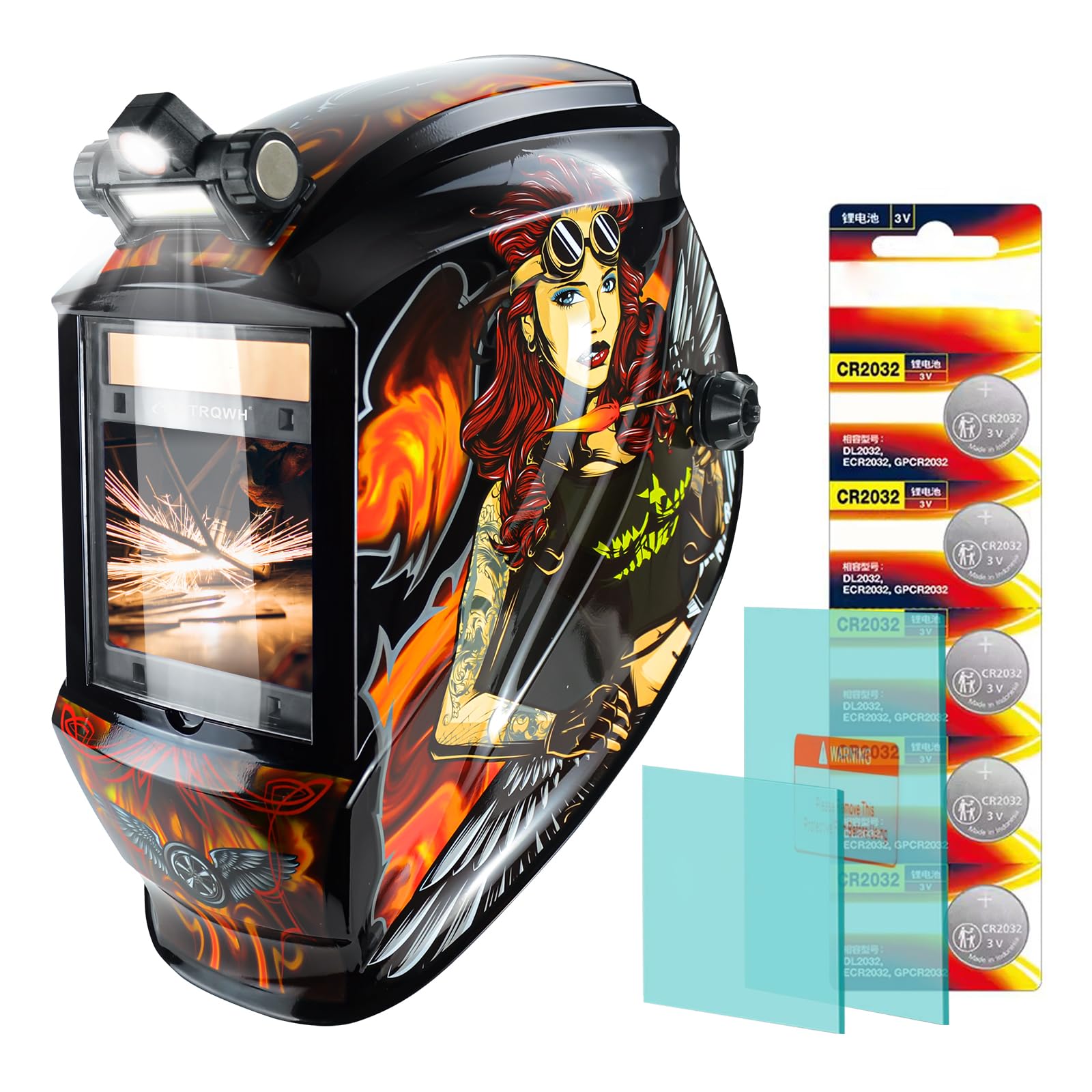 TRQWH Welding Helmet Auto Darkening Large Viewing True Color Solar Powered Welding Mask with 4 Arc Sensor Adjustable Wide Shade Range 4~5-8/9-13