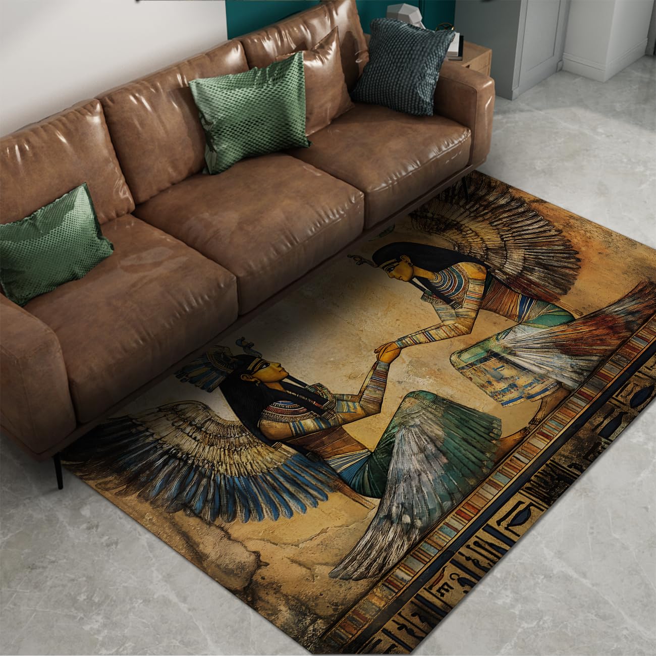Tapis hiéroglyphe femme ailée rétro en tissage fin haut de gamme 120x150cm