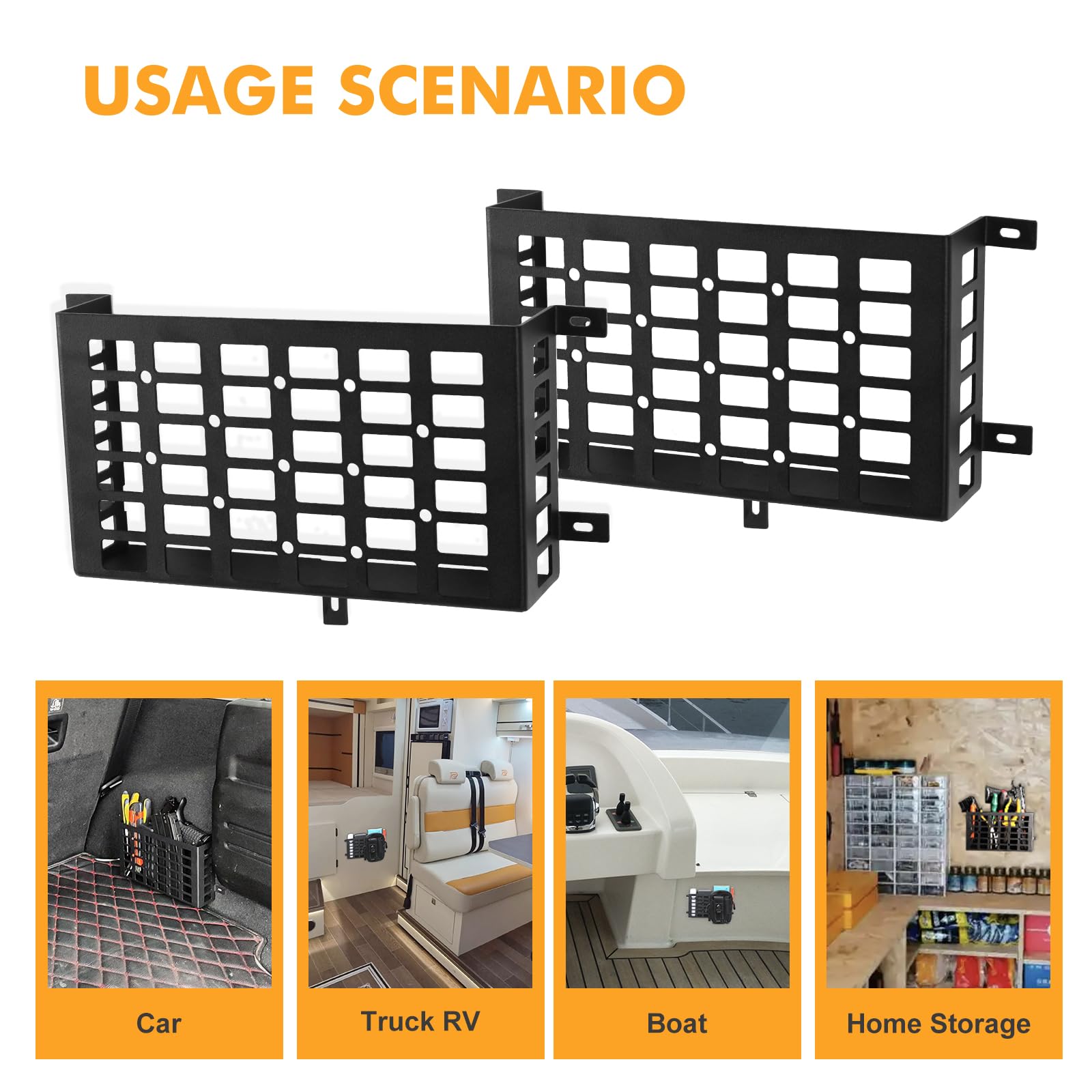 2 scatole portaoggetti universali in metallo per auto, piccole tasche cargo con pannello Molle, sistema di archiviazione per auto, camion, camper, barca, casa, nero