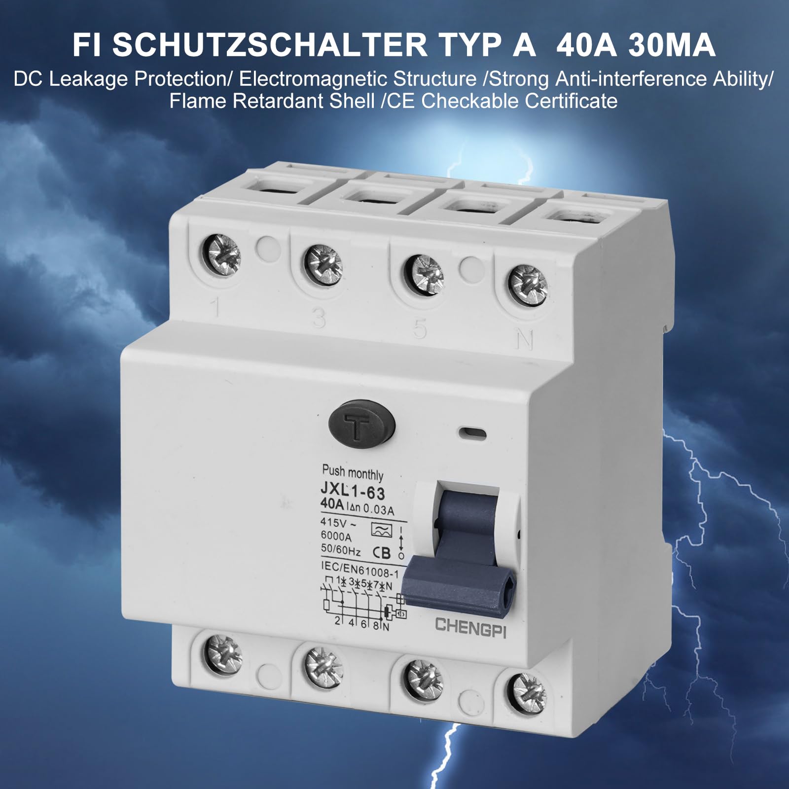 Scatola di Distribuzione con RCCB 4P tipo A 40A 30mA e Fusibili B16, Scatola Di Fusibili con Protezione Da Sovratensioni 4P e Sbarra Collettrice, 3 File Montate In Superficie